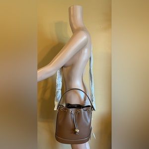 T Monogram Brown Leather Tory Burch Bucket Bag